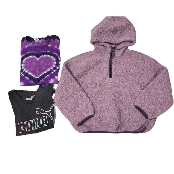 Lot of 3 Old Navy Sherpa Hoddie Puma T-Shirt Gildan Long Sleeve Tee Girls Size 6 - Picture 1 of 12